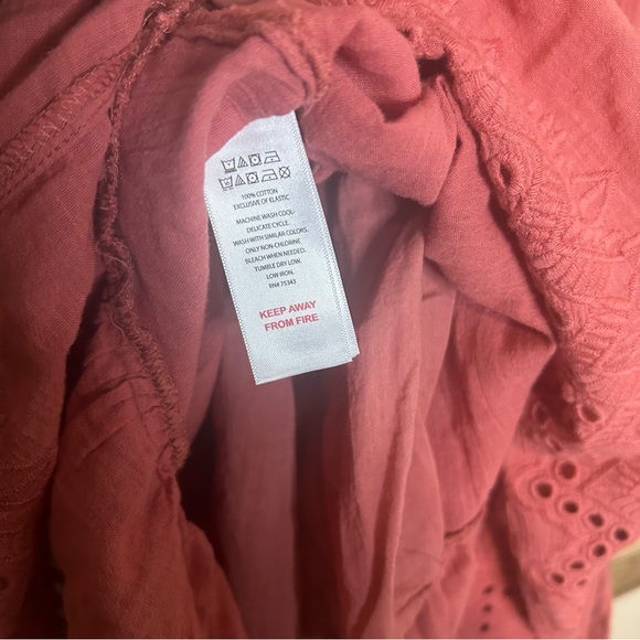 House of Harlow 1960 Dress Sz L Coral Mauve Salmon Eyelet Embroidered Boho Mini - Picture 10 of 10